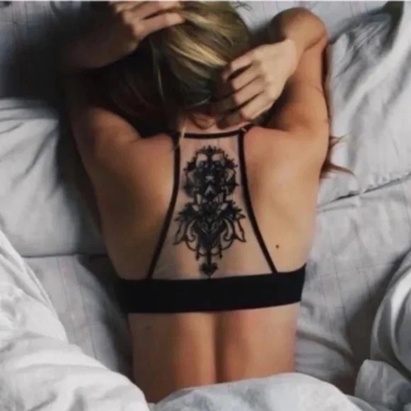 Black Boho Floral Lace Mesh Racerback Bralette - Picture 1 of 3